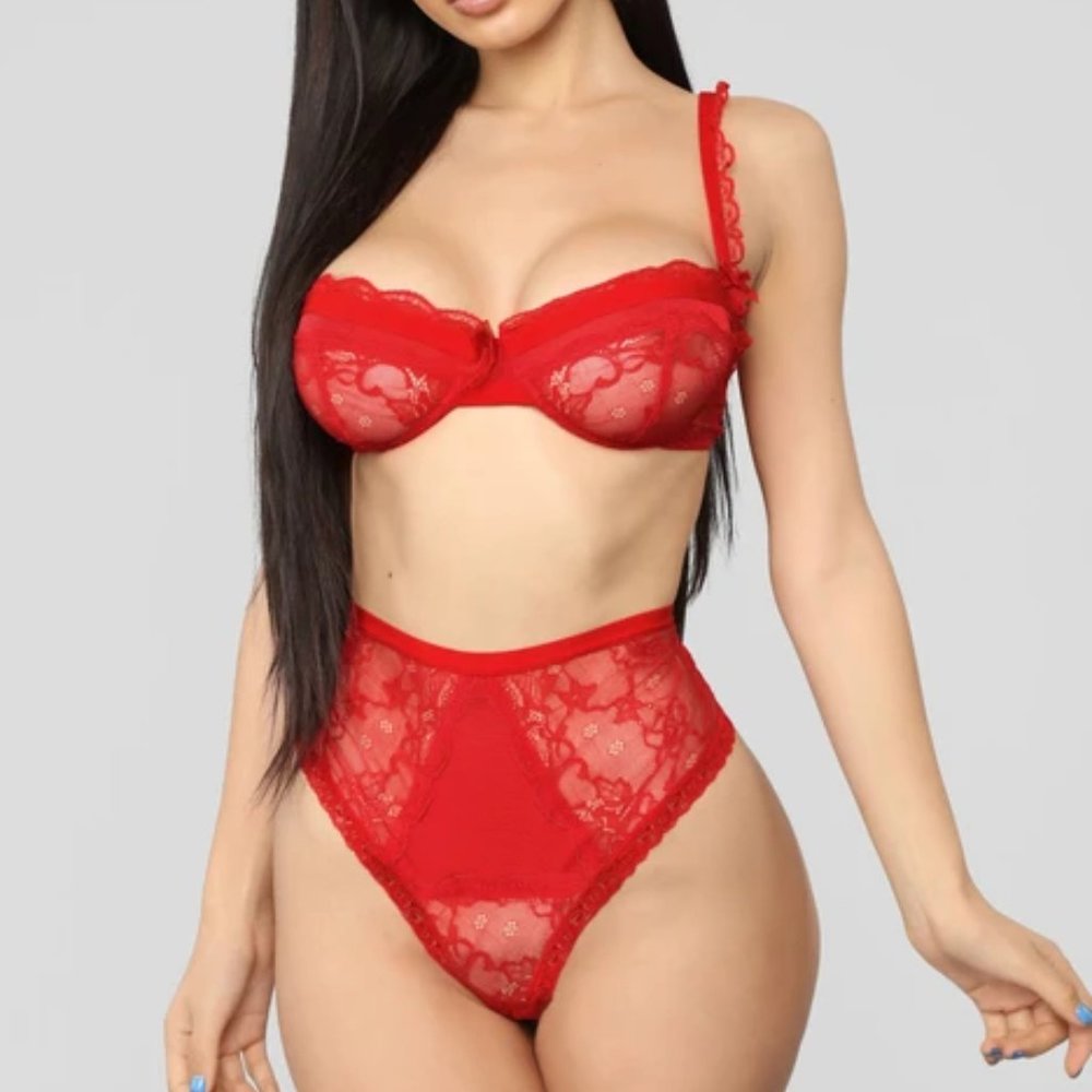Fashion Nova lover's games 2 piece lingerie set red